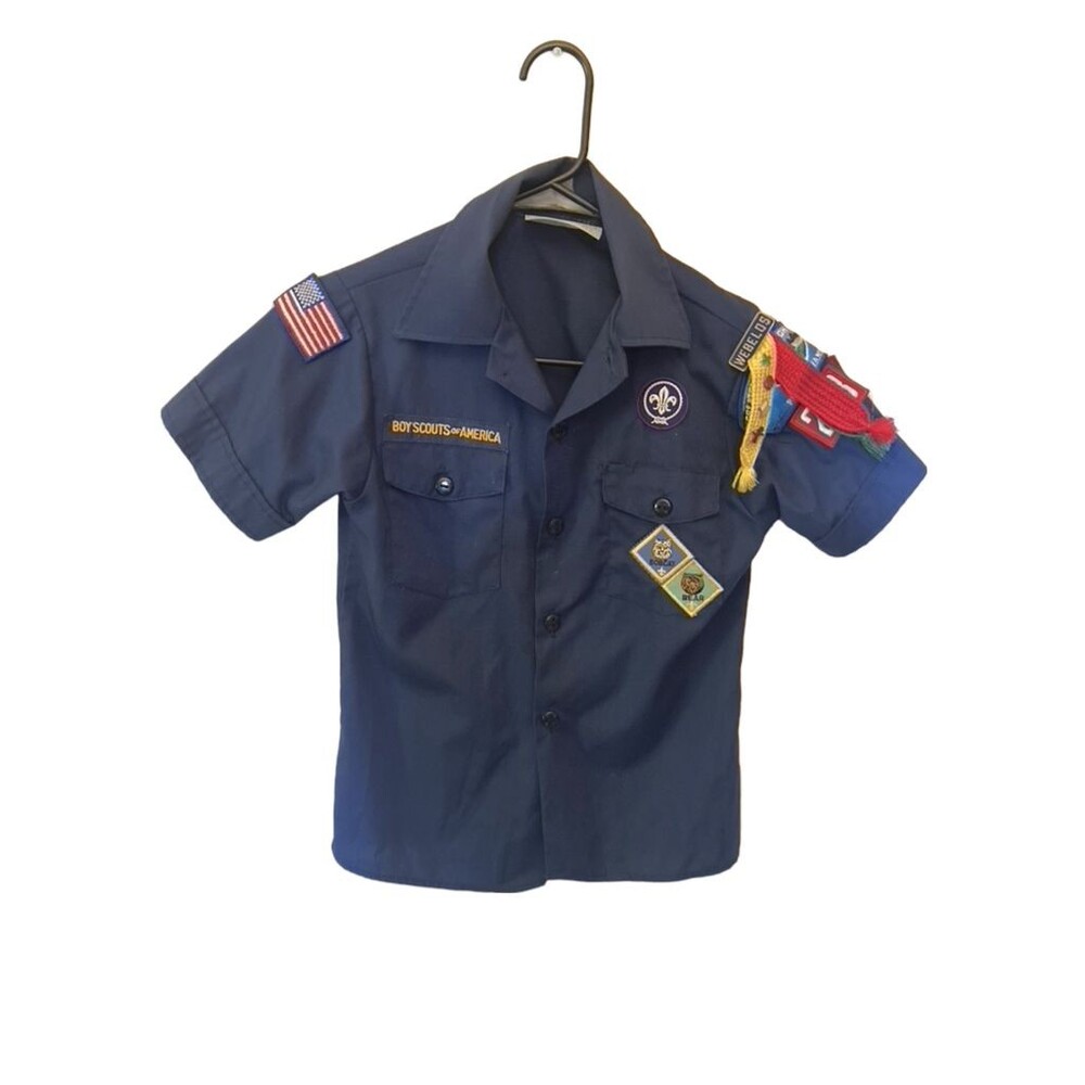 Vintage Boy Scouts Of American Short Sleeve Uniform Blue Shirt - size M